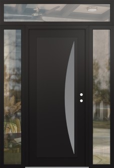 Diamond C13 68" x 96" black/white frosted Glass Panel black LHI with 2 Sidelites and Transom clear Glass