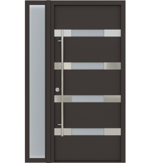 MODERN FRONT STEEL DOOR AURA BROWN/WHITE 49 1/4" X 81 11/16" RHI + SIDELITE LEFT