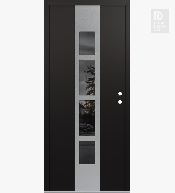 Modern Steel Front Door DIAMOND A10 36" X 80" BLACK/BLACK MIRRORED GLASS PANEL STAINLESS STEEL LHI