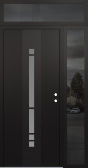 DIAMOND A3 50" X 96" BLACK/WHITE FROSTED GLASS PANEL BLACK LHI WITH SIDELITE AND TRANSOM MIRRORED GLASS