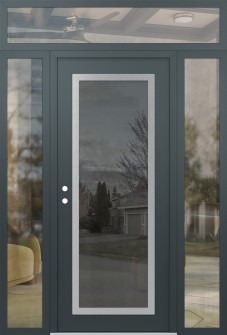 Diamond C1 68" x 96" anthracite/anthracite mirrored Glass Panel stainless steel RHI with 2 Sidelites and Transom clear Glass