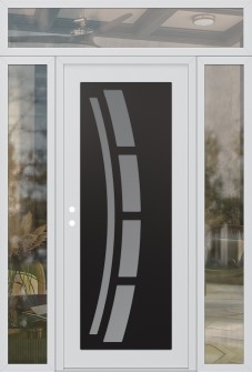 Diamond C12 60" x 96" white/white frosted Glass Panel black RHI with 2 Sidelites and Transom clear Glass