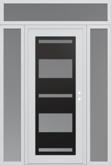 Diamond C10 68" x 96" white/white frosted Glass Panel black LHI with 2 Sidelites and Transom frosted Glass