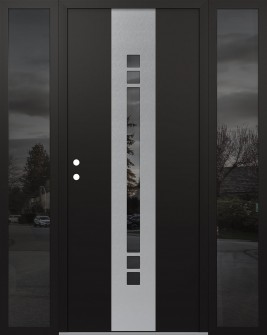 DIAMOND A4 64" X 80" BLACK/BLACK MIRRORED GLASS PANEL STAINLESS STEEL RHI WITH 2 SIDELITES MIRRORED GLASS