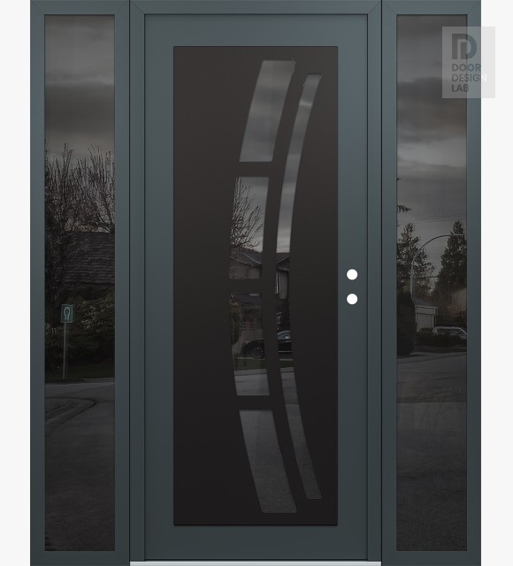 Modern Steel Front Door Diamond C12 64" x 80" anthracite/anthracite mirrored Glass Panel black LHI with 2 Sidelites mirrored Glass