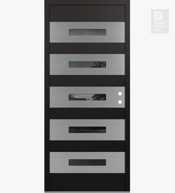 Modern Steel Front Door Diamond D9 36" x 80" black/black mirrored Glass Panel stainless steel LHI