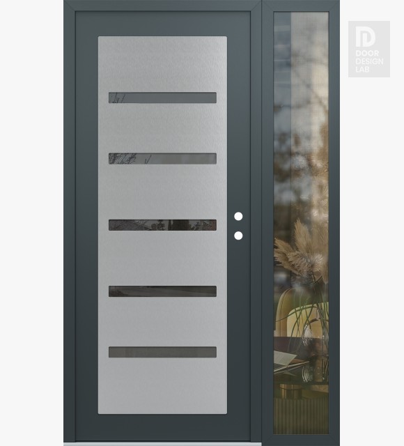 Modern Steel Front Door Diamond C7 52" x 80" anthracite/anthracite mirrored Glass Panel stainless steel LHI with Sidelite clear Glass