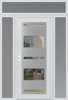Diamond C10 64" x 96" white/white clear Glass Panel stainless steel RHI with 2 Sidelites and Transom frosted Glass