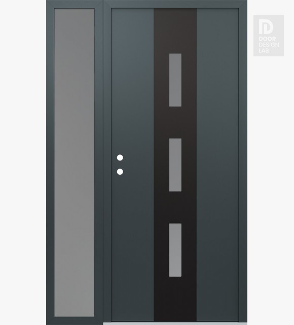 Modern Steel Front Door DIAMOND A7 52" X 80" ANTHRACITE/ANTHRACITE FROSTED GLASS PANEL BLACK RHI WITH SIDELITE FROSTED GLASS