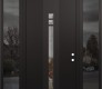 Modern Steel Front Door DIAMOND A4 68" X 96" BLACK/BLACK CLEAR GLASS PANEL BLACK LHI WITH 2 SIDELITES AND TRANSOM MIRRORED GLASS