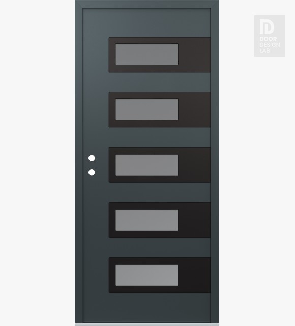 Modern Steel Front Door Diamond D3 36" x 80" anthracite/anthracite frosted Glass Panel black RHI