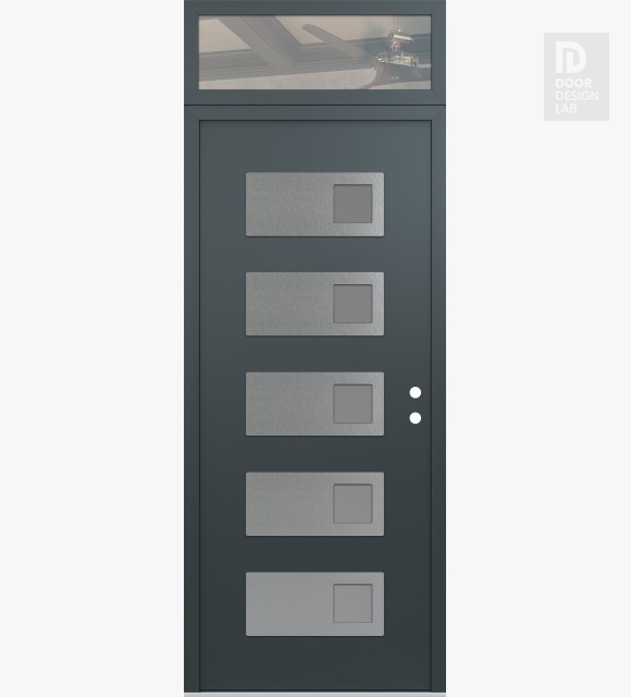 Modern Steel Front Door Diamond D2 36" x 96" anthracite/anthracite frosted Glass Panel stainless steel LHI with Transom clear Glass