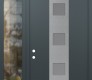 Modern Steel Front Door DIAMOND A12 48" X 96" ANTHRACITE/ANTHRACITE FROSTED GLASS PANEL STAINLESS STEEL RHI WITH SIDELITE AND TRANSOM CLEAR GLASS