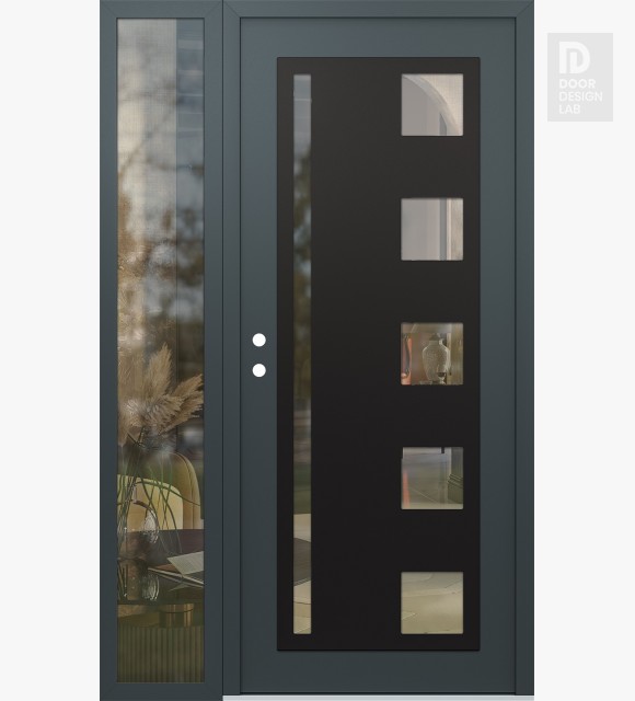 Modern Steel Front Door Diamond C3 50" x 80" anthracite/anthracite clear Glass Panel black RHI with Sidelite clear Glass