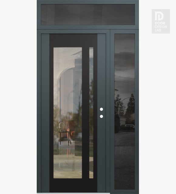 Modern Steel Front Door Diamond C15 50" x 96" anthracite/anthracite clear Glass Panel black LHI with Sidelite and Transom mirrored Glass
