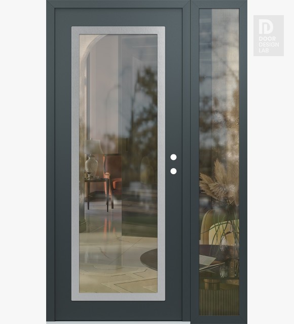 Modern Steel Front Door Diamond C1 50" x 80" anthracite/anthracite clear Glass Panel stainless steel LHI with Sidelite clear Glass