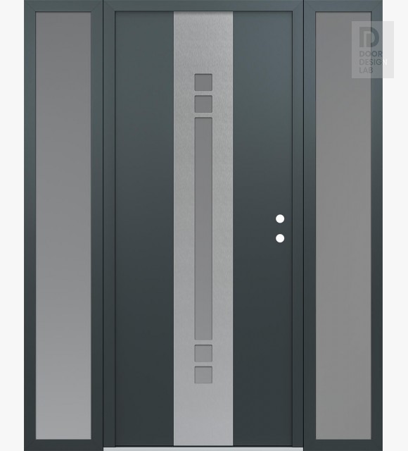 Modern Steel Front Door DIAMOND A4 60" X 80" ANTHRACITE/ANTHRACITE FROSTED GLASS PANEL STAINLESS STEEL LHI WITH 2 SIDELITES FROSTED GLASS