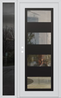 Diamond C2 50" x 80" white/white clear Glass Panel black RHI with Sidelite mirrored Glass