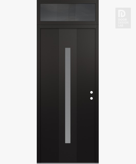 Modern Steel Front Door DIAMOND A2 36" X 96" BLACK/WHITE FROSTED GLASS PANEL BLACK LHI WITH TRANSOM MIRRORED GLASS