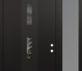 Modern Steel Front Door DIAMOND A7 50" X 96" BLACK/BLACK MIRRORED GLASS PANEL BLACK LHI WITH SIDELITE AND TRANSOM FROSTED GLASS