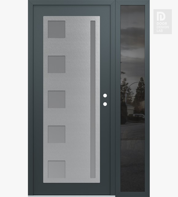 Modern Steel Front Door Diamond C3 48" x 80" anthracite/anthracite frosted Glass Panel stainless steel LHI with Sidelite mirrored Glass