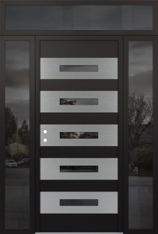 Diamond D9 68" x 96" black/black Mirrored Glass Panel stainless steel RHI with 2 Sidelites and Transom Mirrored Glass