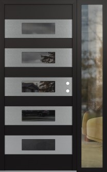 Diamond D5 50" x 80" black/black mirrored Glass Panel stainless steel LHI with Sidelite clear Glass