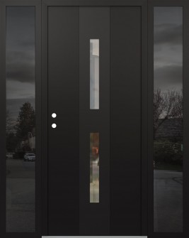DIAMOND A6 64" X 80" BLACK/BLACK CLEAR GLASS PANEL BLACK RHI WITH 2 SIDELITES MIRRORED GLASS