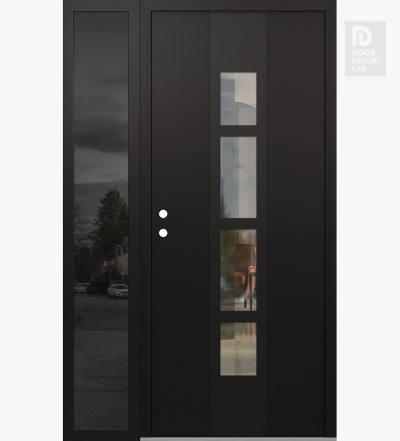 Modern Steel Front Door DIAMOND A10 48" X 80" BLACK/BLACK CLEAR GLASS PANEL BLACK RHI WITH SIDELITE MIRRORED GLASS