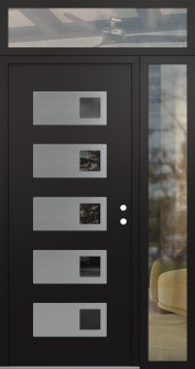 Diamond D2 48" x 96" black/black mirrored Glass Panel stainless steel LHI with Sidelite and Transom clear Glass