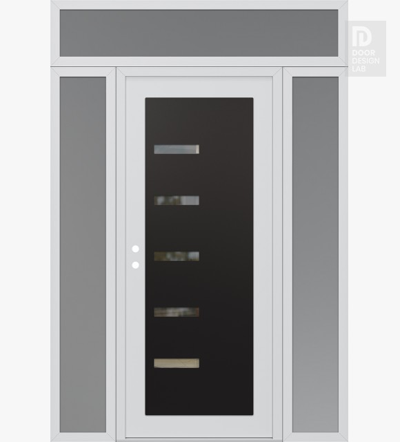 Modern Steel Front Door Diamond C8 68" x 96" white/white clear Glass Panel black RHI with 2 Sidelites and Transom frosted Glass