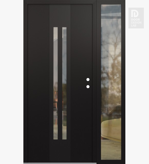 Modern Steel Front Door DIAMOND A8 48" X 80" BLACK/BLACK CLEAR GLASS PANEL BLACK LHI WITH SIDELITE CLEAR GLASS