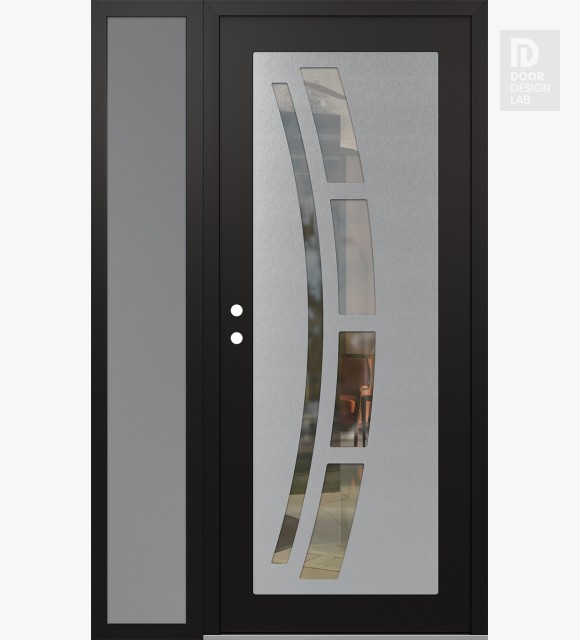Modern Steel Front Door Diamond C12 48" x 80" black/black clear Glass Panel stainless steel RHI with Sidelite frosted Glass