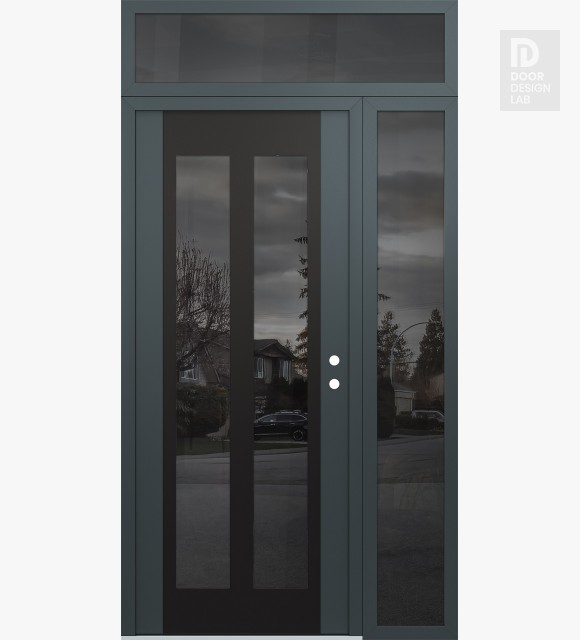 Modern Steel Front Door Diamond C14 50" x 96" anthracite/anthracite mirrored Glass Panel black LHI with Sidelite and Transom mirrored Glass