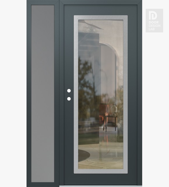 Modern Steel Front Door Diamond C1 52" x 80" anthracite/anthracite clear Glass Panel stainless steel RHI with Sidelite frosted Glass