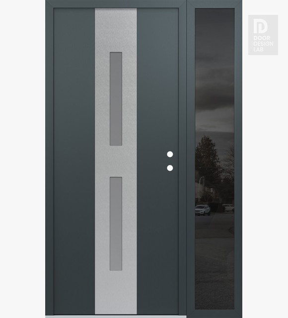 Modern Steel Front Door DIAMOND A6 50" X 80" ANTHRACITE/ANTHRACITE FROSTED GLASS PANEL STAINLESS STEEL LHI WITH SIDELITE MIRRORED GLASS