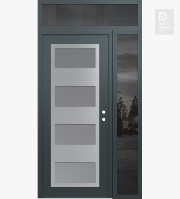 Modern Steel Front Door Diamond C2 50" x 96" anthracite/anthracite frosted Glass Panel stainless steel LHI with Sidelite and Transom mirrored Glass