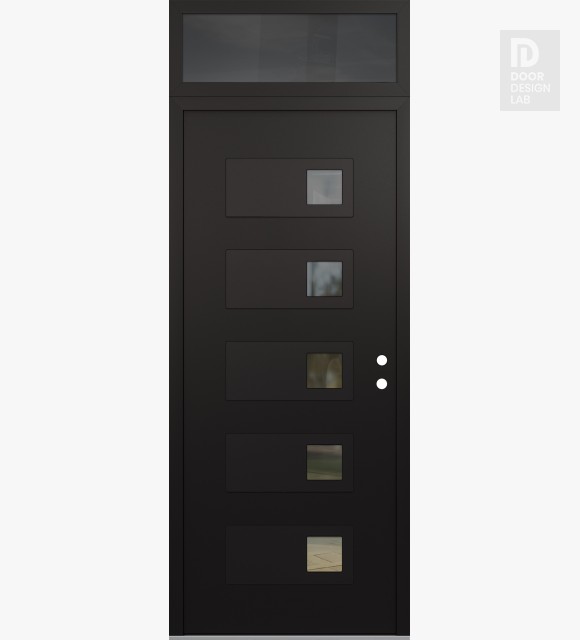 Modern Steel Front Door Diamond D2 36" x 96" black/black clear Glass Panel black LHI with Transom mirrored Glass