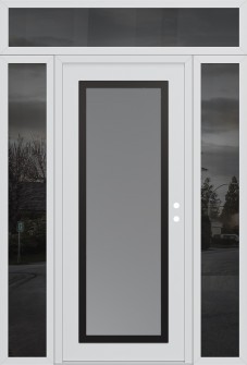 Diamond C1 64" x 96" white/white frosted Glass Panel black LHI with 2 Sidelites and Transom mirrored Glass