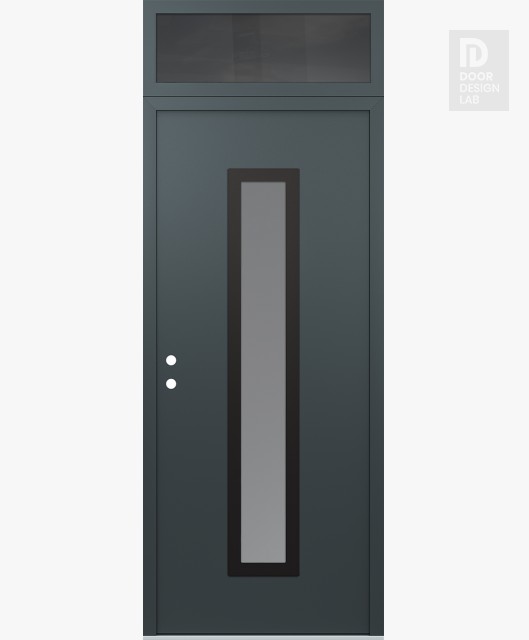 Modern Steel Front Door DIAMOND A11 36" X 96" ANTHRACITE/ANTHRACITE FROSTED GLASS PANEL BLACK RHI WITH TRANSOM MIRRORED GLASS
