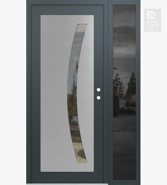 Modern Steel Front Door Diamond C4 52" x 80" anthracite/anthracite clear Glass Panel stainless steel LHI with Sidelite mirrored Glass
