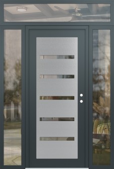 Diamond C7 64" x 96" anthracite/anthracite clear Glass Panel stainless steel LHI with 2 Sidelites and Transom clear Glass