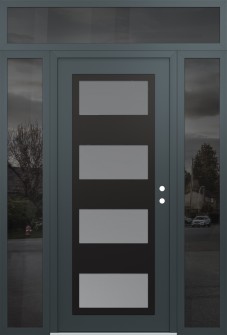 Diamond C2 64" x 96" anthracite/anthracite frosted Glass Panel black LHI with 2 Sidelites and Transom mirrored Glass
