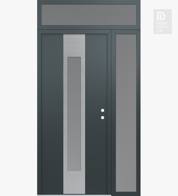 Modern Steel Front Door DIAMOND A1 52" X 96" ANTHRACITE/ANTHRACITE FROSTED GLASS PANEL STAINLESS STEEL LHI WITH SIDELITE AND TRANSOM FROSTED GLASS