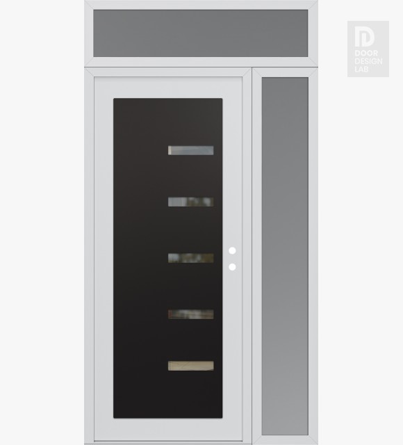 Modern Steel Front Door Diamond C8 52" x 96" white/white clear Glass Panel black LHI with Sidelite and Transom frosted Glass
