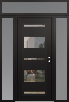 Diamond C10 64" x 96" black/black clear Glass Panel black LHI with 2 Sidelites and Transom frosted Glass
