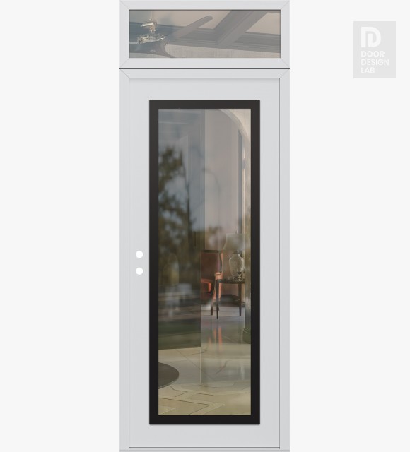 Modern Steel Front Door Diamond C1 36" x 96" white/white clear Glass Panel black RHI with Transom clear Glass