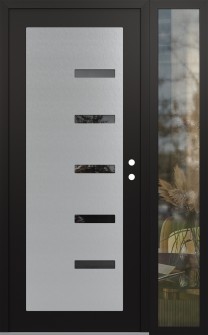 Diamond C8 52" x 80" black/black mirrored Glass Panel stainless steel LHI with Sidelite clear Glass