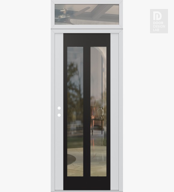 Modern Steel Front Door Diamond C14 36" x 96" white/white clear Glass Panel black RHI with Transom clear Glass