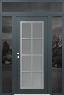 Diamond C16 64" x 96" anthracite/anthracite frosted Glass Panel stainless steel RHI with 2 Sidelites and Transom mirrored Glass